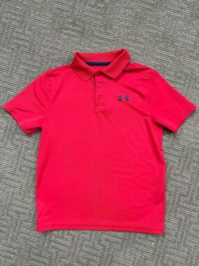 Under Armour Bright Red Boys' Polo with Navy Logo size medium - make a bundle!
